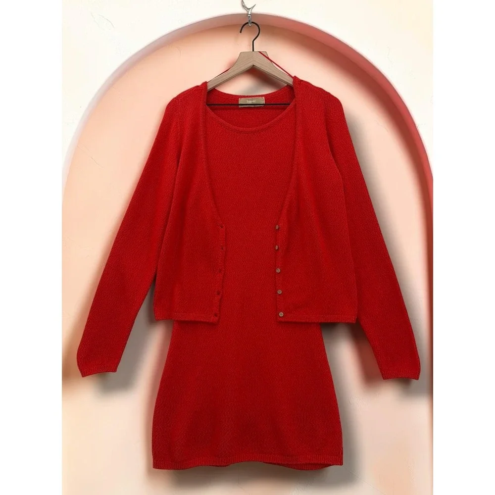 Free People Free-est Red Knit Cardigan and Mini Dress Two Piece Set Size S